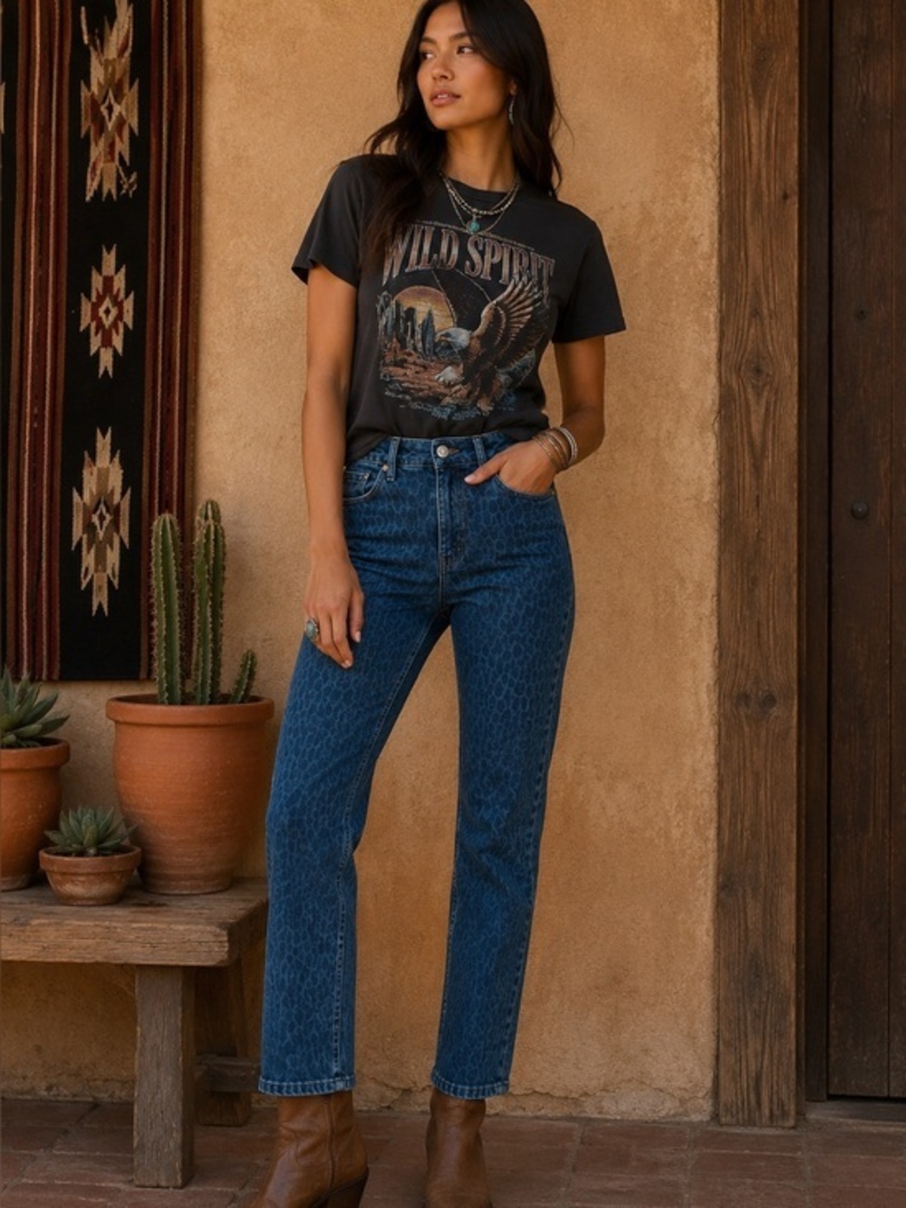 Boden Blue Leopard Print Skimmer Ankle Jeans Petite 6P Statement Denim